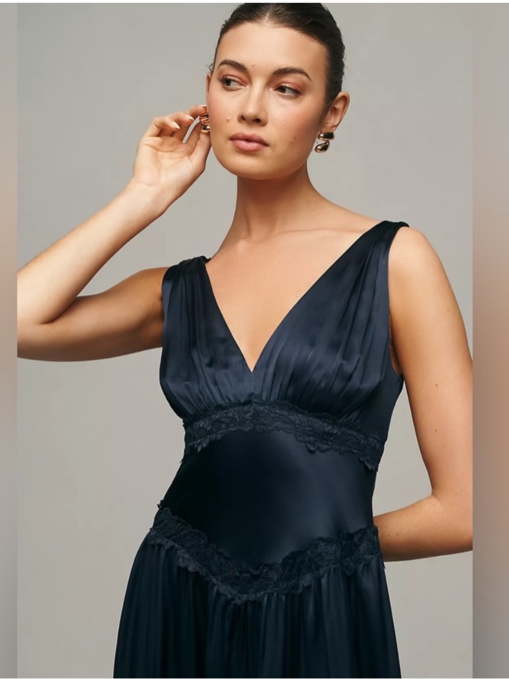 Reformation Stasia Silk Dress in Navy - Picture 8 of 9
